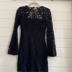 Express black lace bell sleeve mini dress